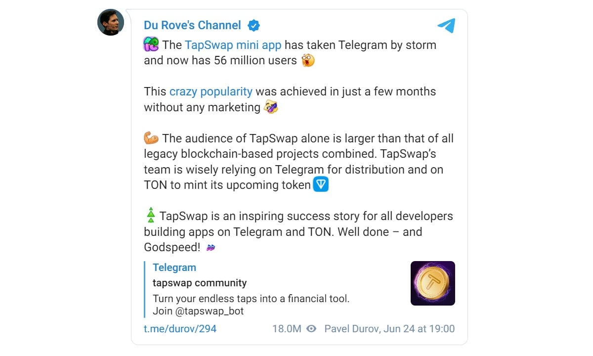 pavel durov about tapswap